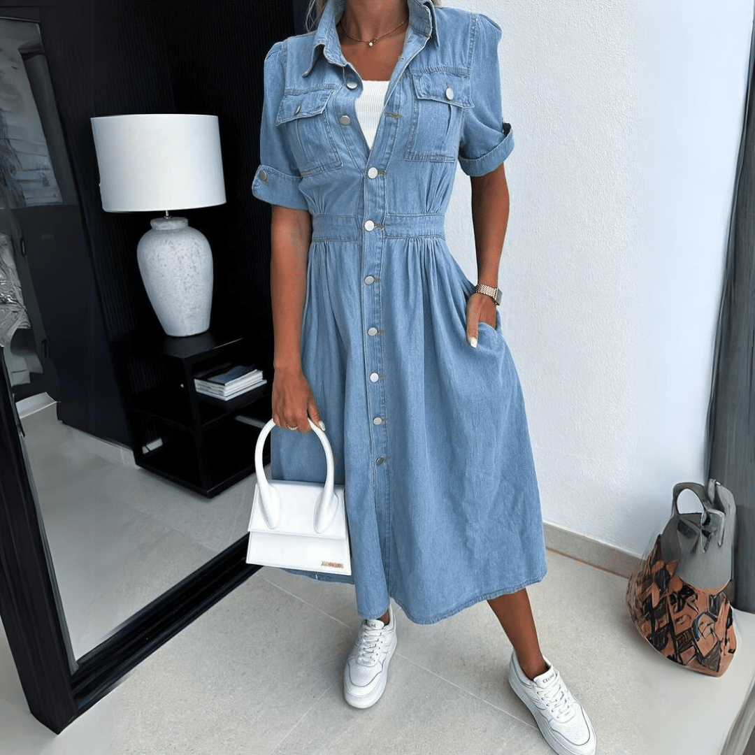 Amelia | Casua Abito l in Denim di Tendenza - Tono Giusto
