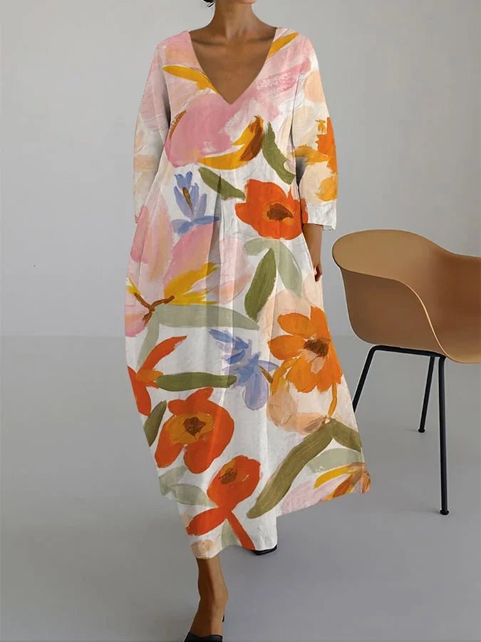 Mirella | Abito da Donna con Scollo a V e Fiori - Tono Giusto