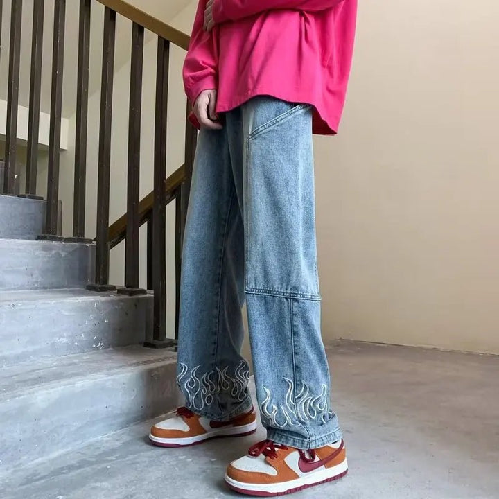 Salvatore | Jeans con Ricamo Fiamma da Uomo - Tono Giusto