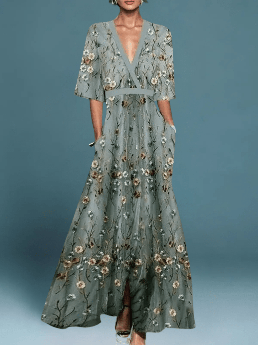 Tahlira | Abito Lungo Floreale Elegante e Fluttuante - Tono Giusto
